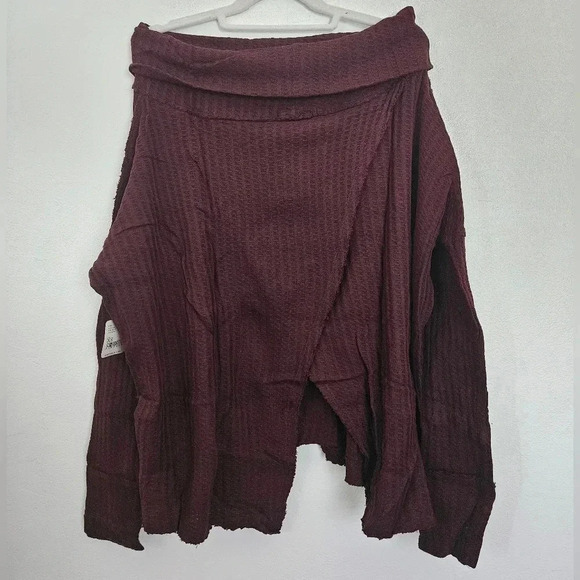 Free people juicy long sleeve cowl neck top in date night burgundy size XS NWT - Picture 2 of 8